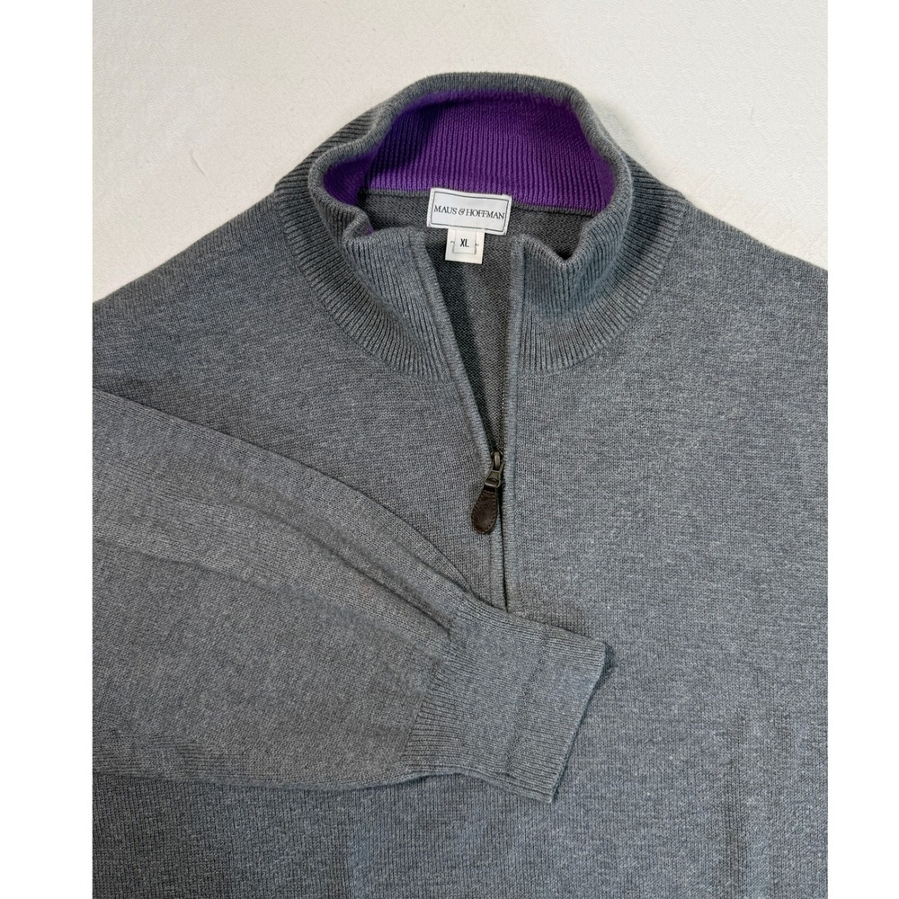 Maus & Hoffman Gray Pima Cotton Quarter Zip Golf Sweater Men XL Peru Lux